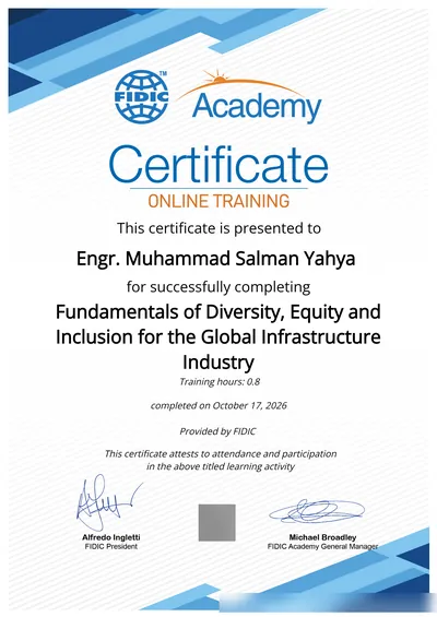 FIDIC Academy certificate: Fundamentals of Diversity, Equity and Inclusion for the Global Infrastructure Industry