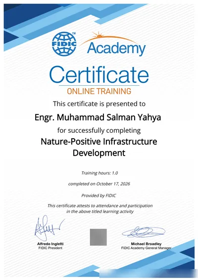 FIDIC Academy certificate: Nature-Positive Infrastructure Development